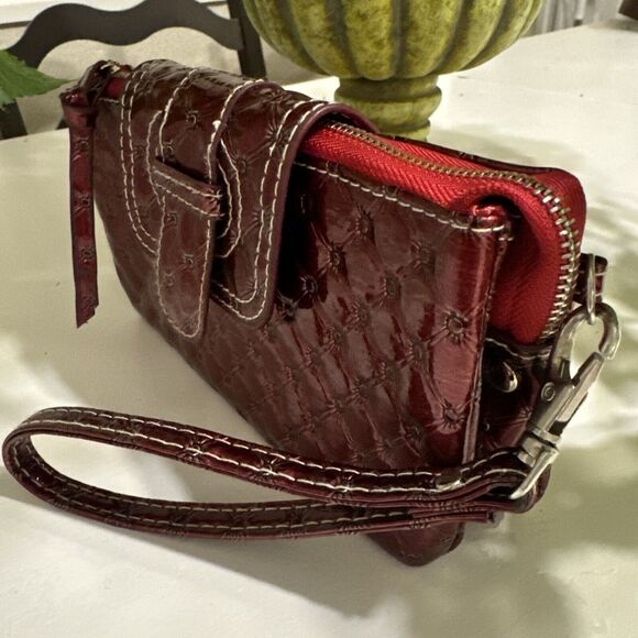 Vintage Y2K Buckle Three Fold Soho Small Keychain Wallet Faux Leather Mirrored - Picture 3 of 13